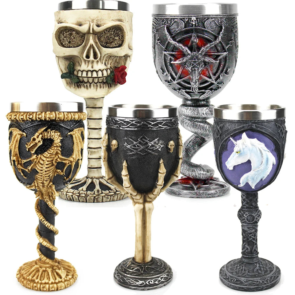 Creative 3D Gothic Wine Goblet Style Contain Dragon Claw Viking Skull Skeleton Punk Wine Glass Halloween Gifts Bar Drinkware Cup