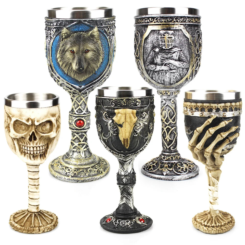 Creative 3D Gothic Wine Goblet Style Contain Dragon Claw Viking Skull Skeleton Punk Wine Glass Halloween Gifts Bar Drinkware Cup