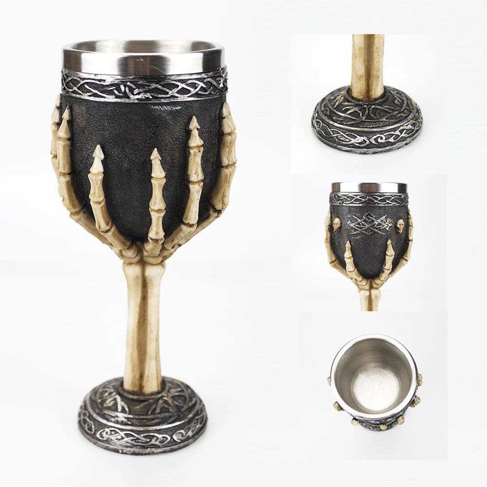Creative 3D Gothic Wine Goblet Style Contain Dragon Claw Viking Skull Skeleton Punk Wine Glass Halloween Gifts Bar Drinkware Cup